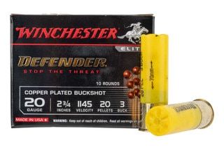 Winchester 20 Gauge 2.75" Defender Buckshot #3 comes in a Box of 10